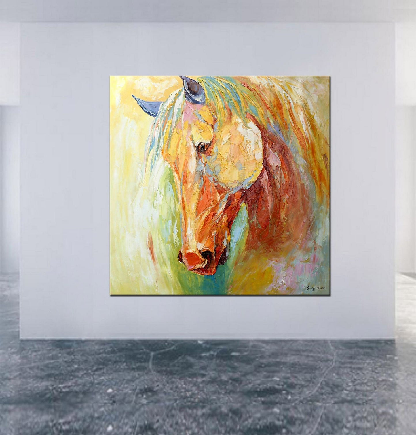 Large Oil Painting Horse Portrait, Living Room Decor, Oil Painting Abstract, Large Canvas Painting, Wall Decor, Modern Painting, Horse Art