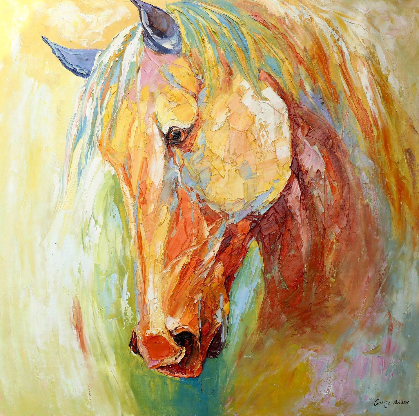 Large Oil Painting Horse Portrait, Living Room Decor, Oil Painting Abstract, Large Canvas Painting, Wall Decor, Modern Painting, Horse Art