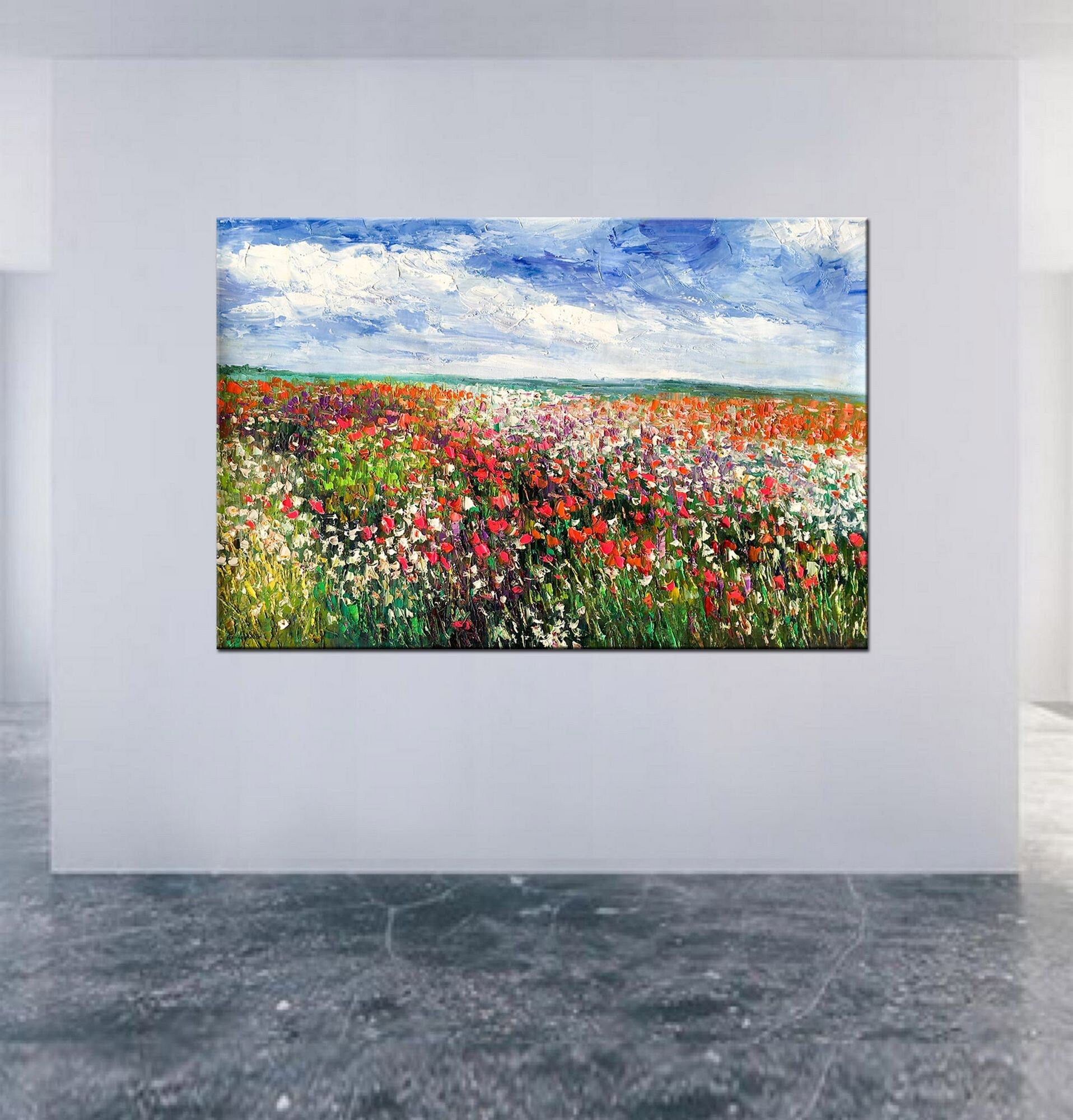 Large Oil Painting Spring Fields with Flowers, Wall Decor, Contemporary Art, Wall Decor, Abstract Landscape Painting, Canvas Painting
