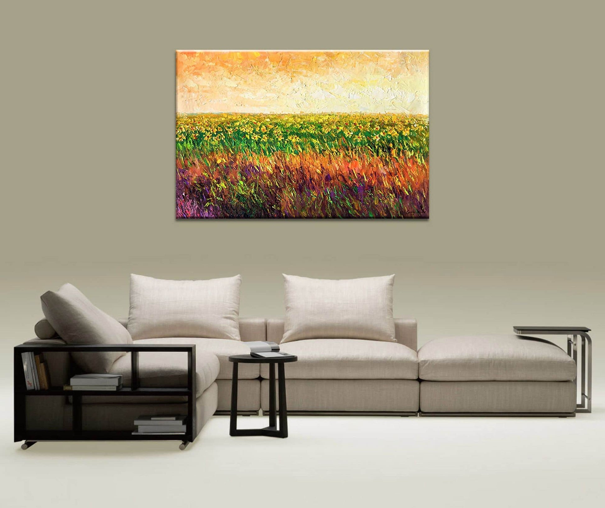 Large Oil Painting Spring Flower Fields Palette Knife Painting Textured, Original Oil Painting, Abstract Canvas Painting, Bedroom Wall Decor
