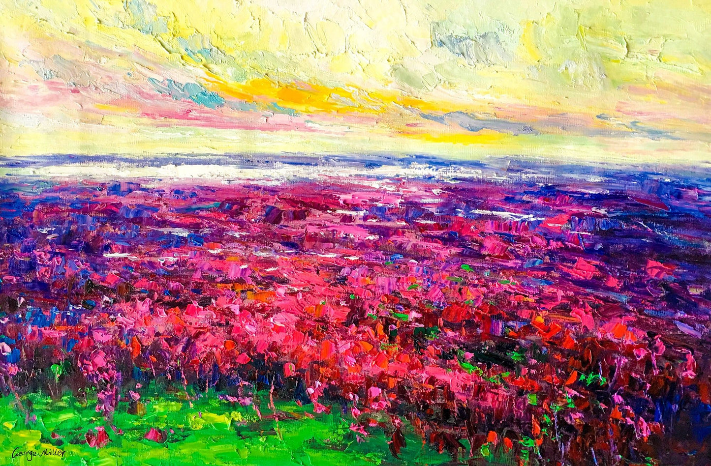Large Landscape Oil Painting Spring Flower Fields Red and Purple, Modern Painting, Kitchen Wall Art, Canvas Art, Large Landscape Painting