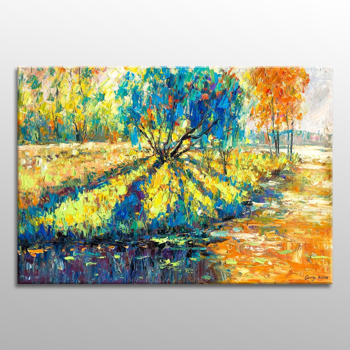 Landscape Oil Painting By The River, Canvas Painting, Paintings On Canvas, Landscape, Oversized Art, Impressionist Art, Impasto Oil Painting