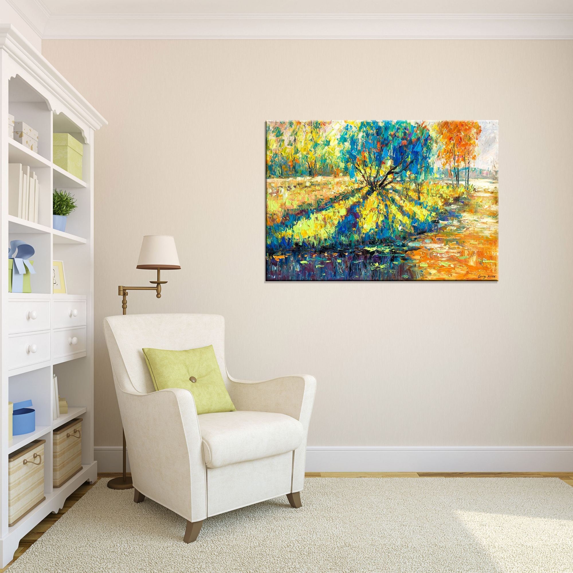 Store Landscape Oil Painting Original on Canvas, Impressionism, Living Room Art