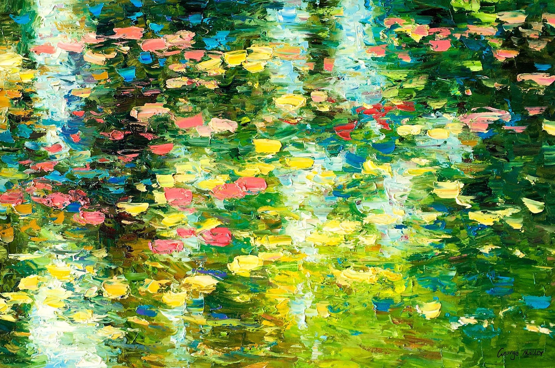 Large Oil Painting Waterlilies Pond Morning, Canvas Wall Art, Kitchen Decor, Contemporary Art, Canvas Art, Original Landscape Oil Paintings