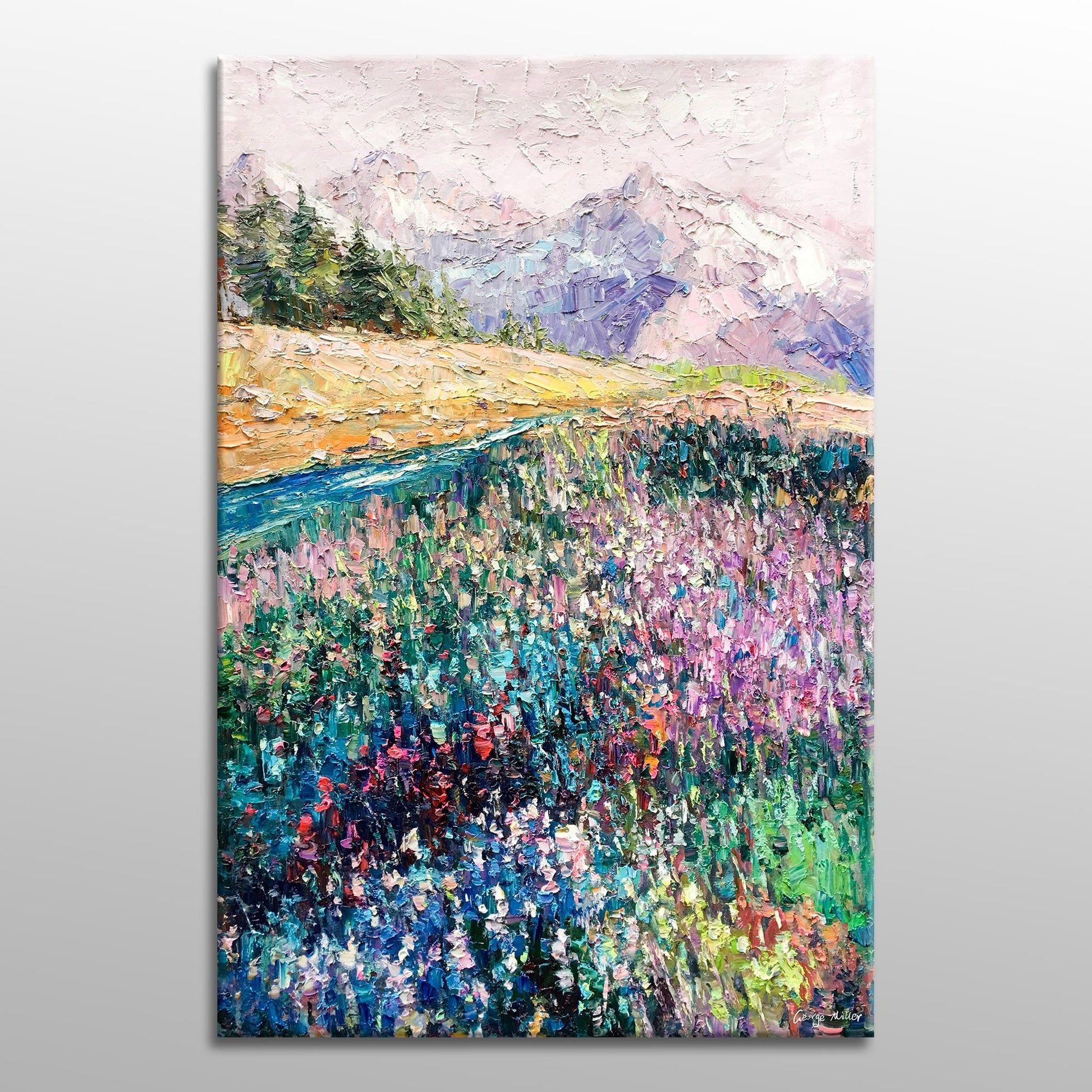 Landscape Oil Painting Spring by the Mountain, Oil Painting Abstract, Large Canvas Art, Large Wall Art Painting, Original Painting Knife Art