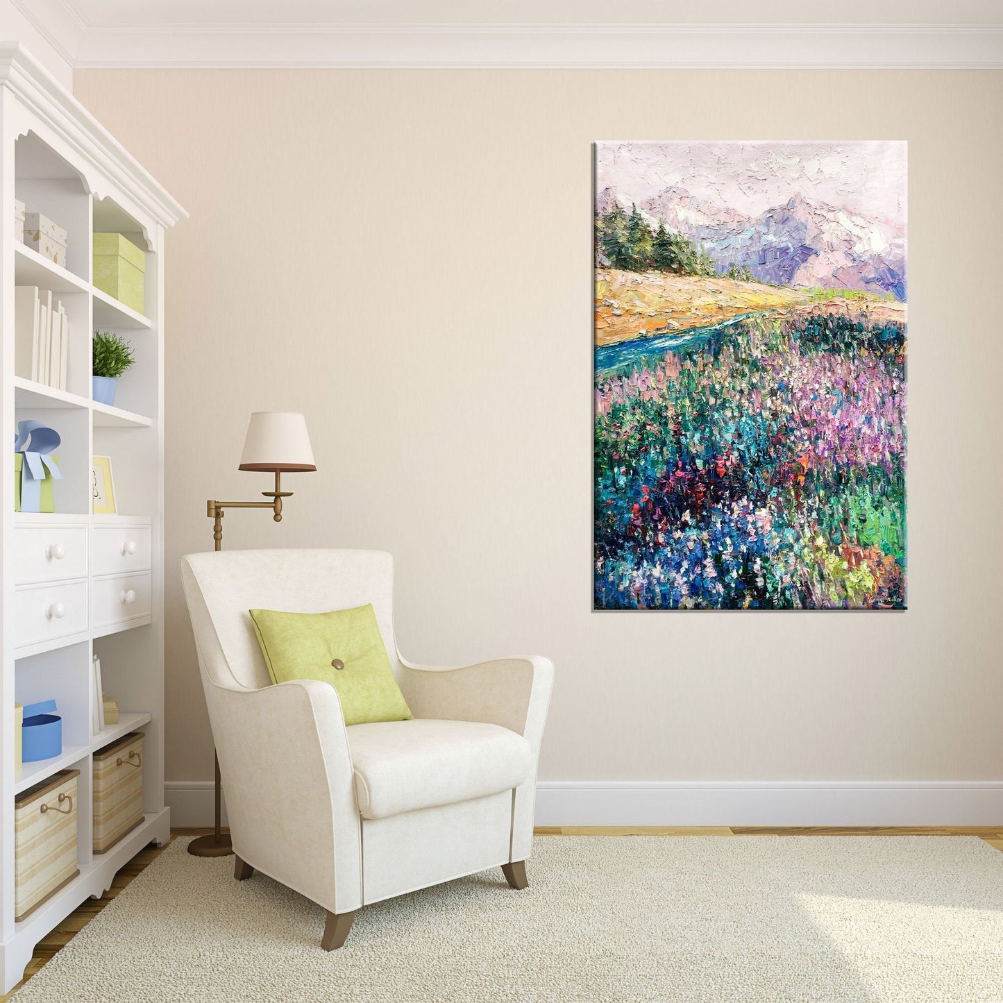 Landscape Oil Painting Spring by the Mountain, Oil Painting Abstract, Large Canvas Art, Large Wall Art Painting, Original Painting Knife Art