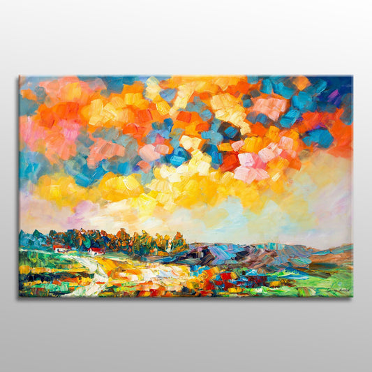Large Canvas Painting, Kitchen Decor, Original Landscape Painting, Original Painting, Large Canvas Art, Abstract Art, Autumn Fields Sunset