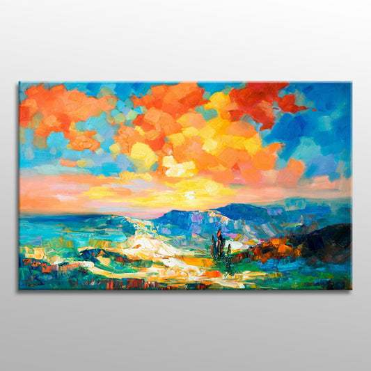 Large Oil Painting Italy Tuscany Sunrise, Contemporary Painting, Canvas Painting, Large Canvas Wall Art, Master Bedroom Decor, Oil Painting