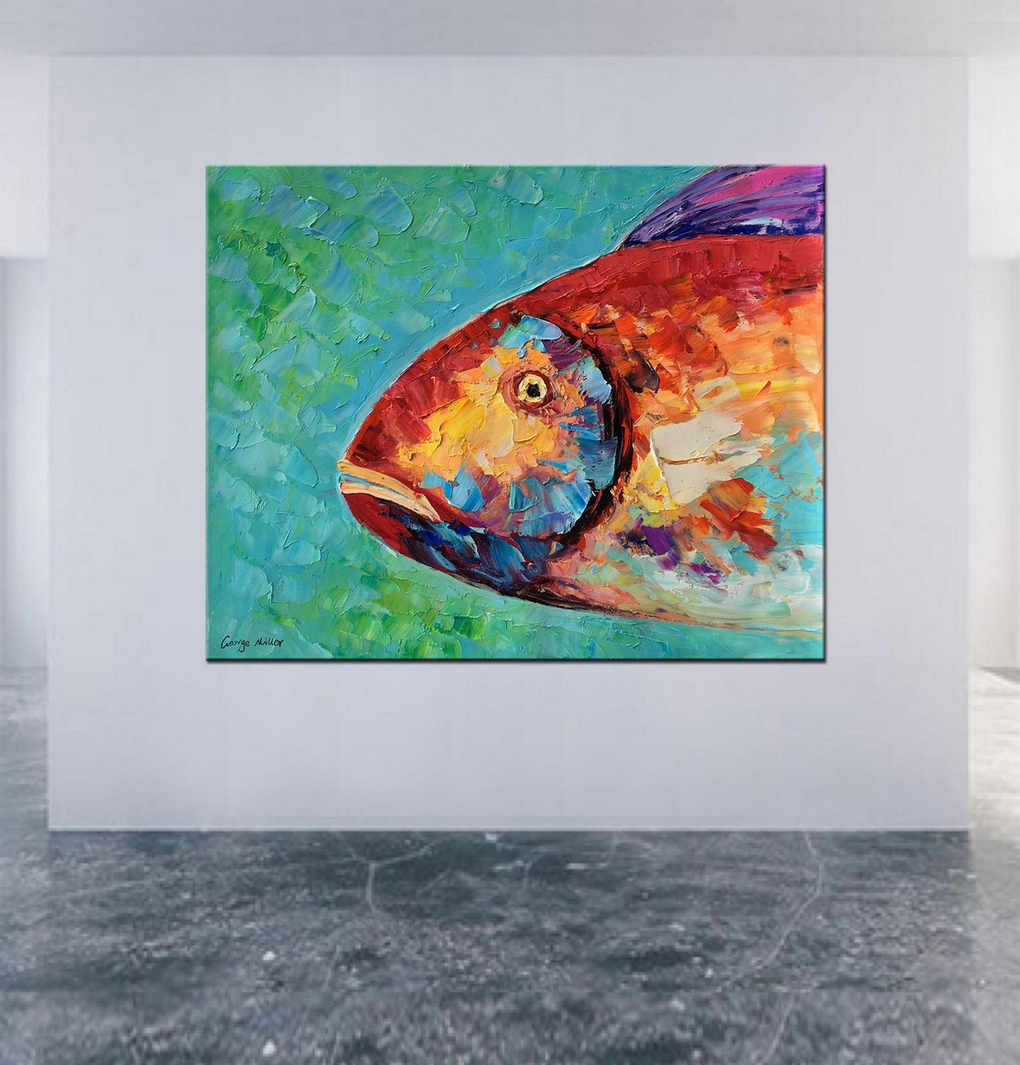 Original Oil Painting Abstract Canvas Art Bathroom Wall Decor Modern Art Fish Art Coffee Wall Art Painting Abstract Tropica Fish Art Framed