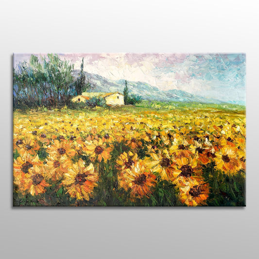 Large Landscape Painting Sunflower Garden, Abstract Painting, Abstract Wall Art, Canvas Art, Large Abstract Painting, Palette Knife Painting