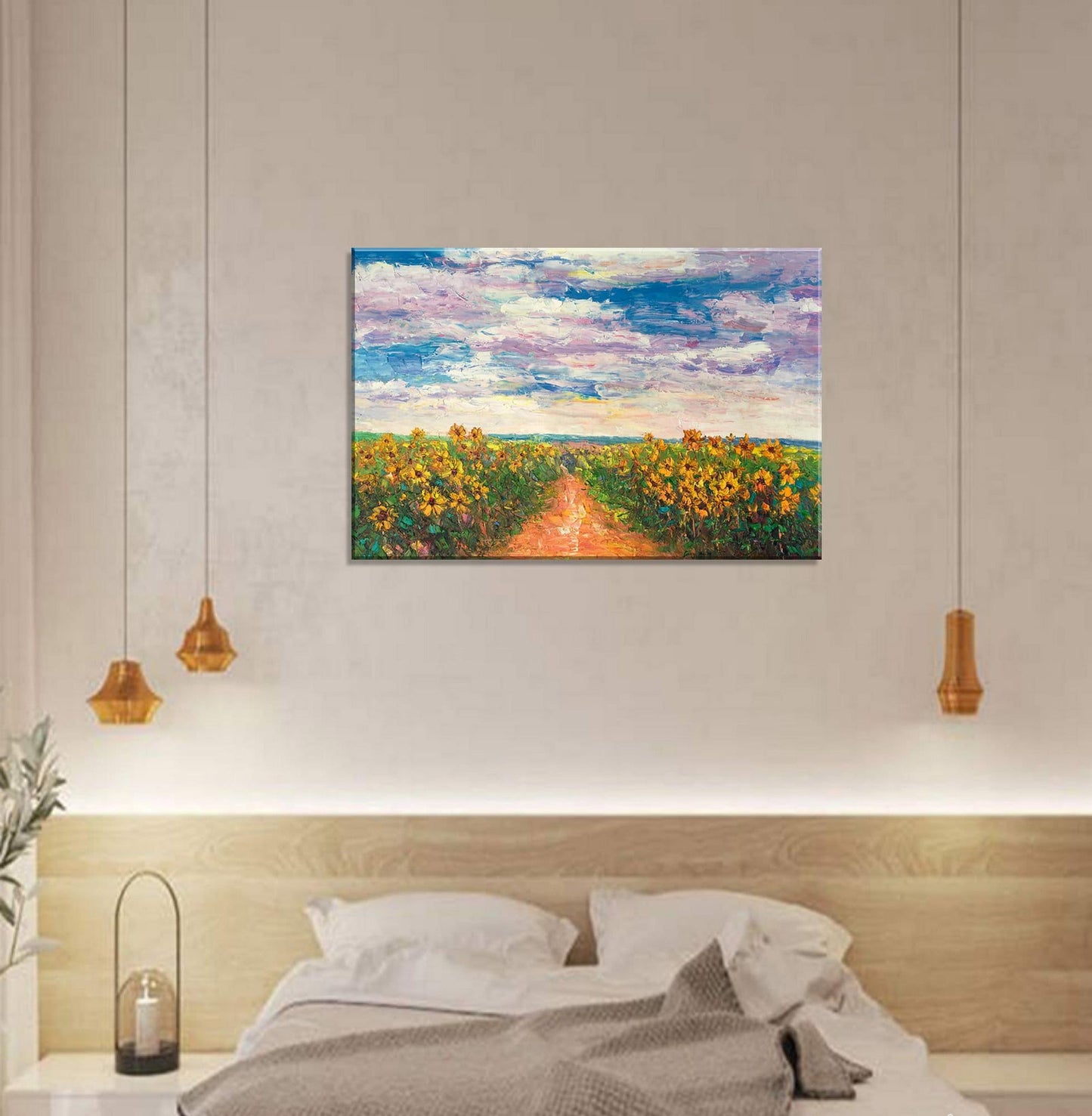 Landscape Painting Sunflower Fields, Original Artwork, Oil Painting Abstract, Living Room Wall Art, Contemporary Painting, Large Painting