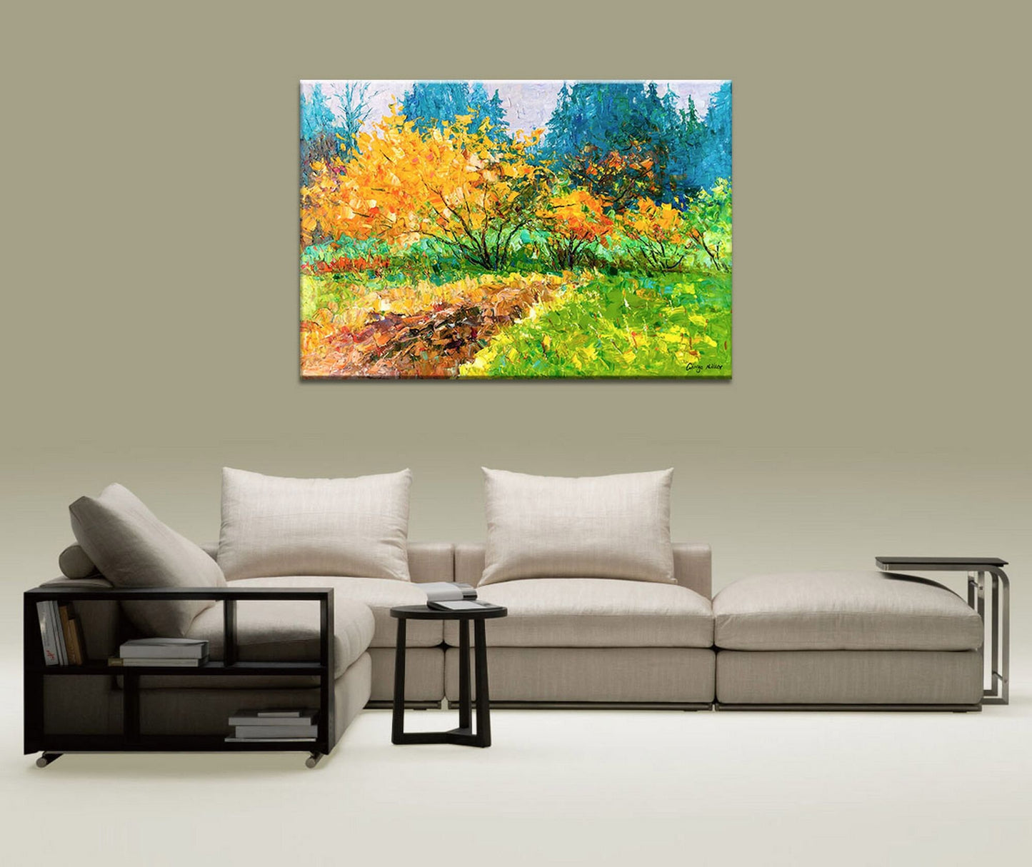 Landscape Oil Painting Spring Trees, Large Canvas Wall Art, Abstract Painting, Large Canvas Art, Green Yellow Blue, Original Oil Painting
