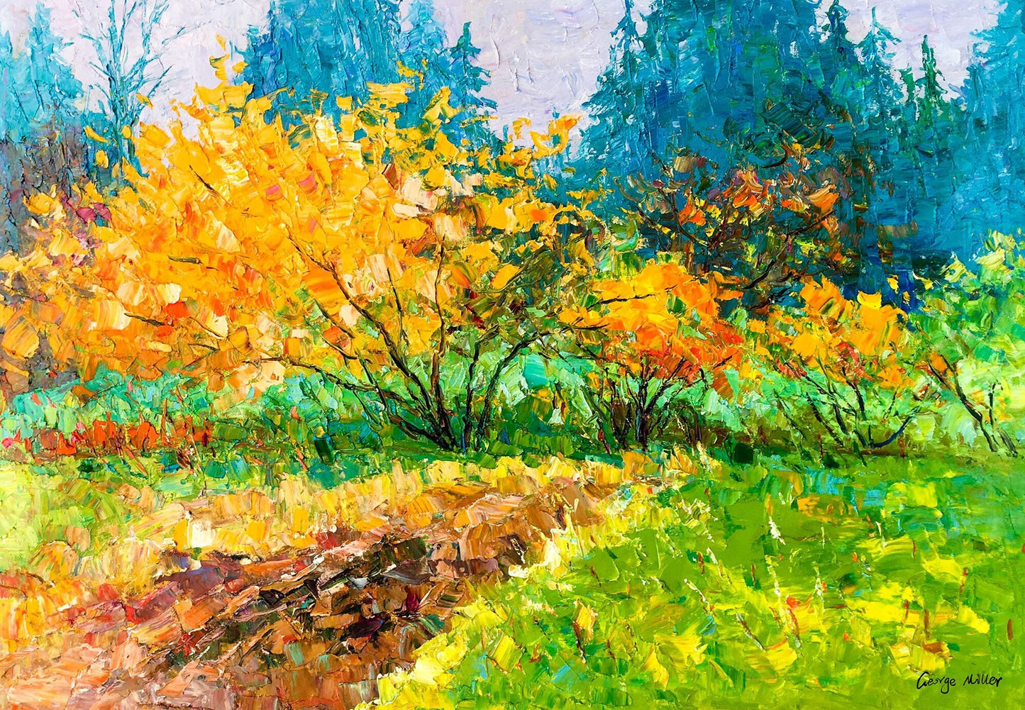 Landscape Oil Painting Spring Trees, Large Canvas Wall Art, Abstract Painting, Large Canvas Art, Green Yellow Blue, Original Oil Painting