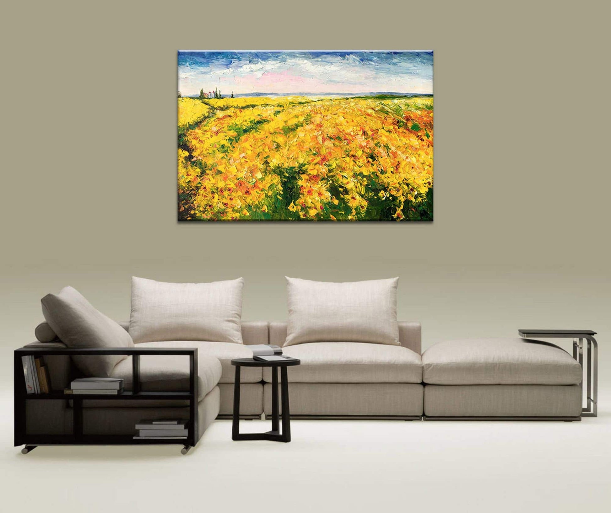 Large Art Oil Painting Landscape Yellow Flower Fields Tuscany, Painting Abstract, Contemporary Painting, Original Abstract Painting Textured