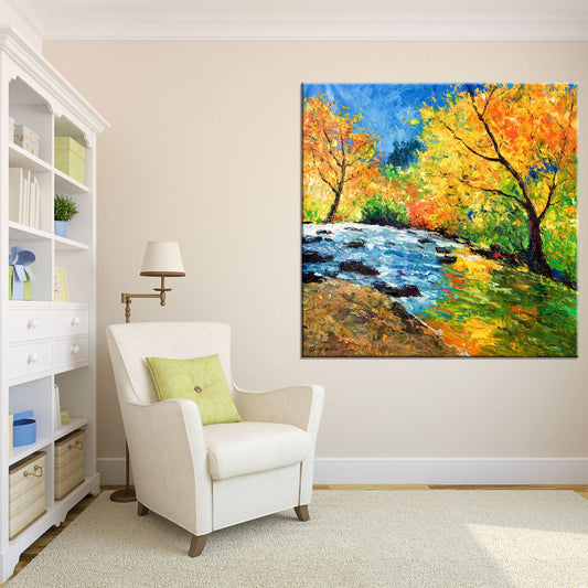 Large Landscape Oil Painting Spring Forest Stream, Family Wall Decor, Abstract Oil Painting, Original Landscape Painting, Modern Painting