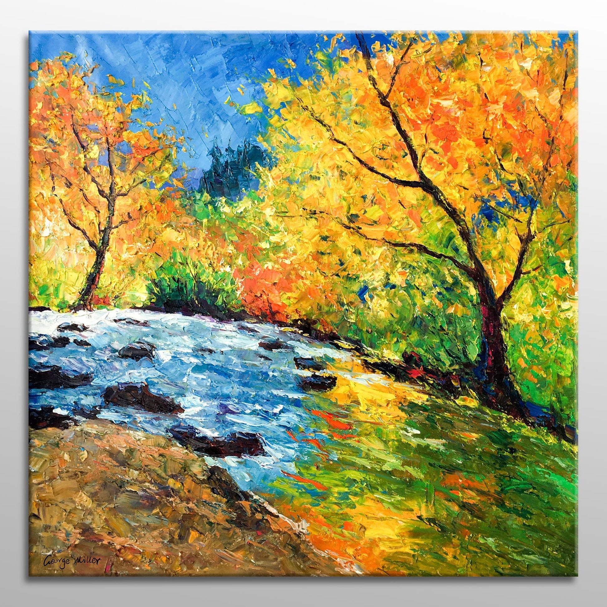 Large Landscape Oil Painting Spring Forest Stream, Family Wall Decor, Abstract Oil Painting, Original Landscape Painting, Modern Painting