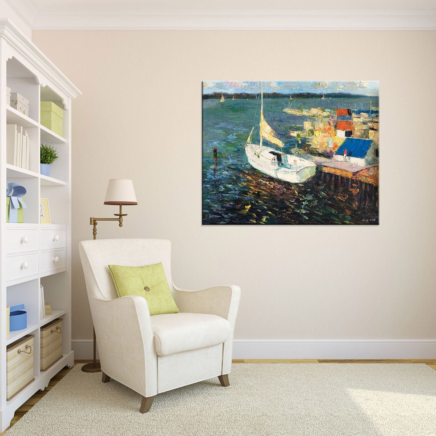 Original Oil Painting Finshing Boats At Sea, Seascape Oil Painting, Large Canvas Art, Handmade Painting, Modern Wall Art, Impasto Painting