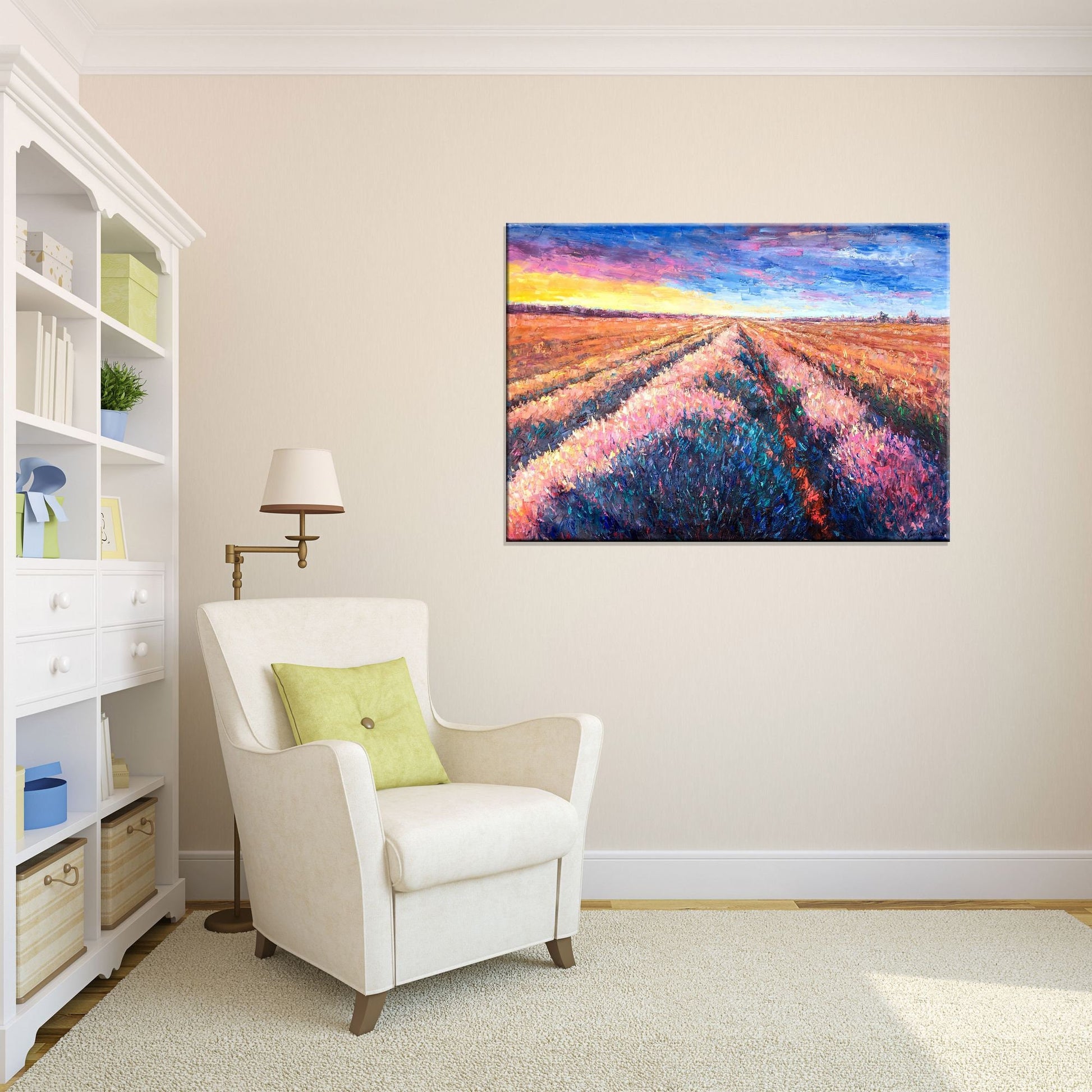 Landscape Oil Painting Provence Lavender Fields, Large  Wall Art, Abstract Canvas Painting, Large Art, Decor, Contemporary Painting