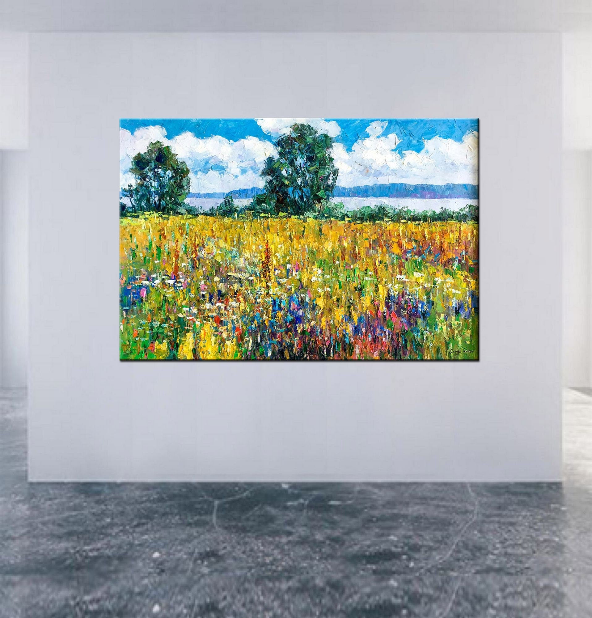 Large Landscpae Oil Painting Spring Fields, Wall Hanging, Large Abstract Art, Modern Painting, Original Landscape Painting, Living Room Art