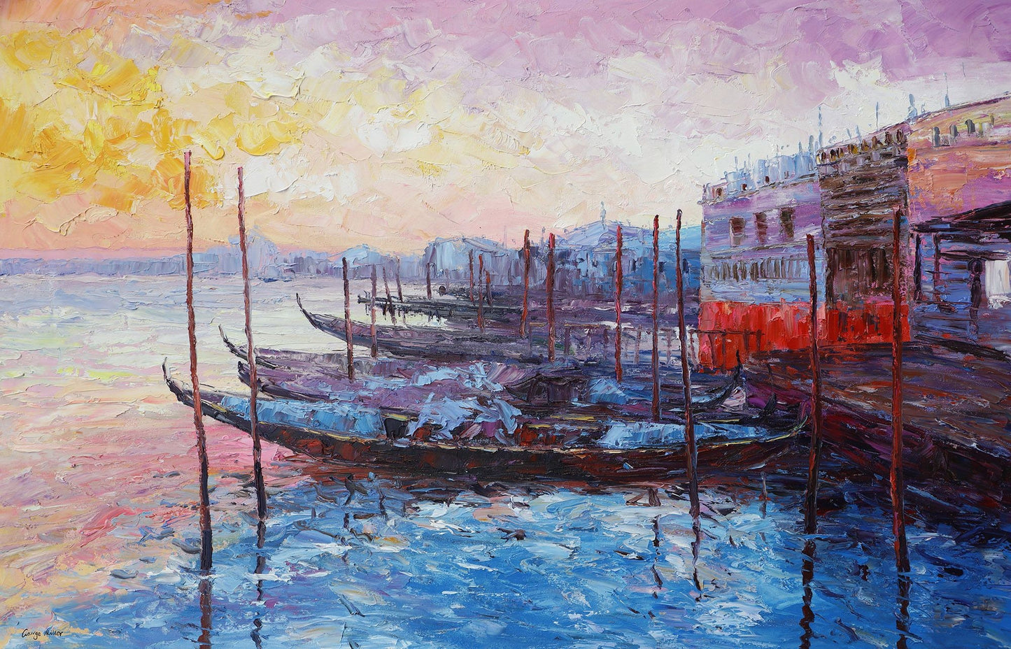 Extra Large Custom Oil Painting Venice at Dawn Gondola, Living Room Wall Decor, Large Wall Decor, Abstract Canvas Art, Contemporary Art