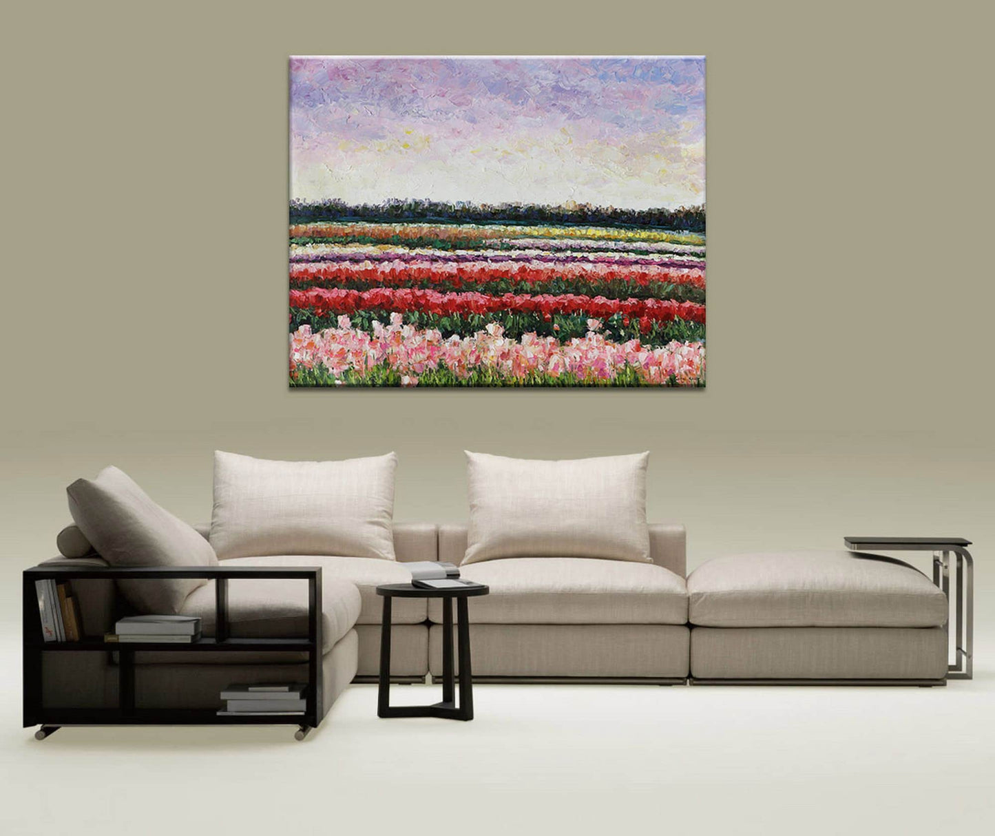 Experience the beauty of spring with our Landscape Oil Painting of Poppy Fields! Perfect for your home decor needs - Spring Decor Wall Art