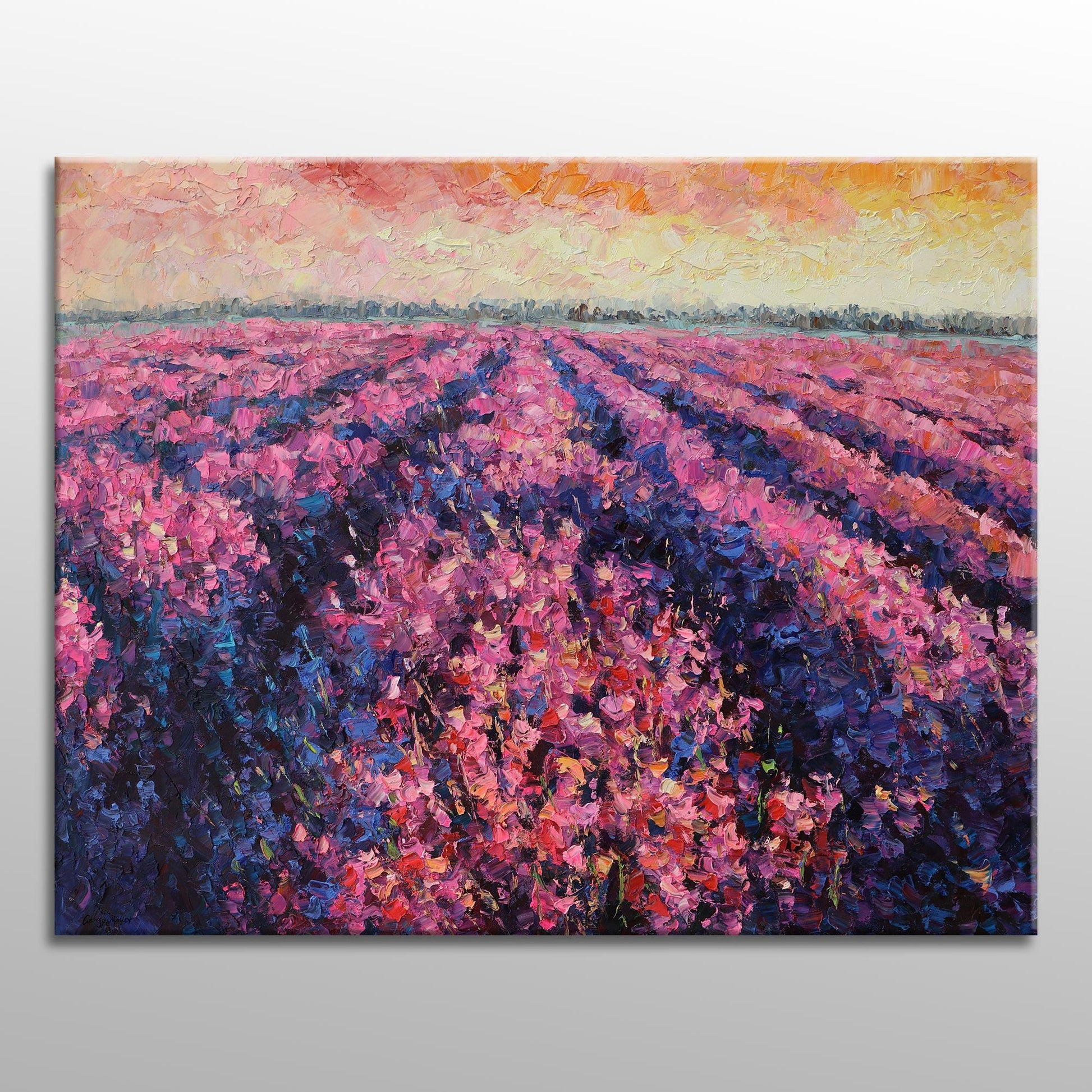 Large Oil Painting Provence Lavender Fields, Wall Decor, Abstract Canvas Painting, Landscape Painting, Landscape Painting, Living Room Art