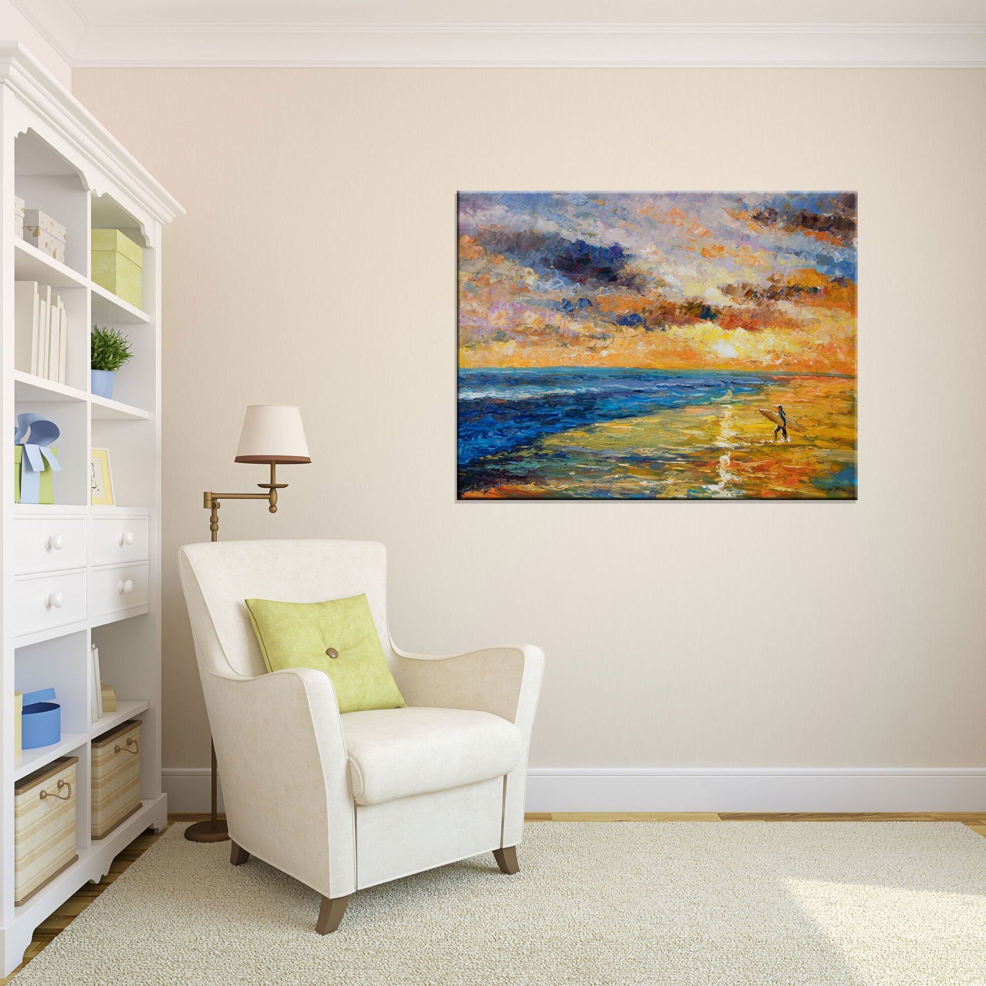 Oil Painting Seascape, Beach at Dawn, Contemporary Art, Original Painting, Large Canvas Art, Abstract Canvas Painting, Living Room Wall Art