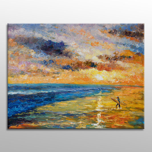 Oil Painting Seascape, Beach at Dawn, Contemporary Art, Original Painting, Large Canvas Art, Abstract Canvas Painting, Living Room Wall Art