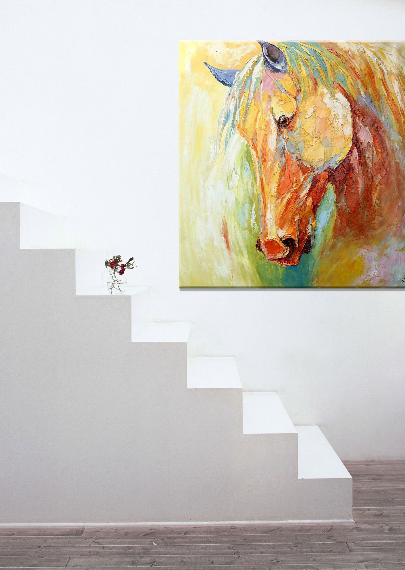 Large Oil Painting Horse Portrait, Living Room Decor, Oil Painting Abstract, Large Canvas Painting, Wall Decor, Modern Painting, Horse Art