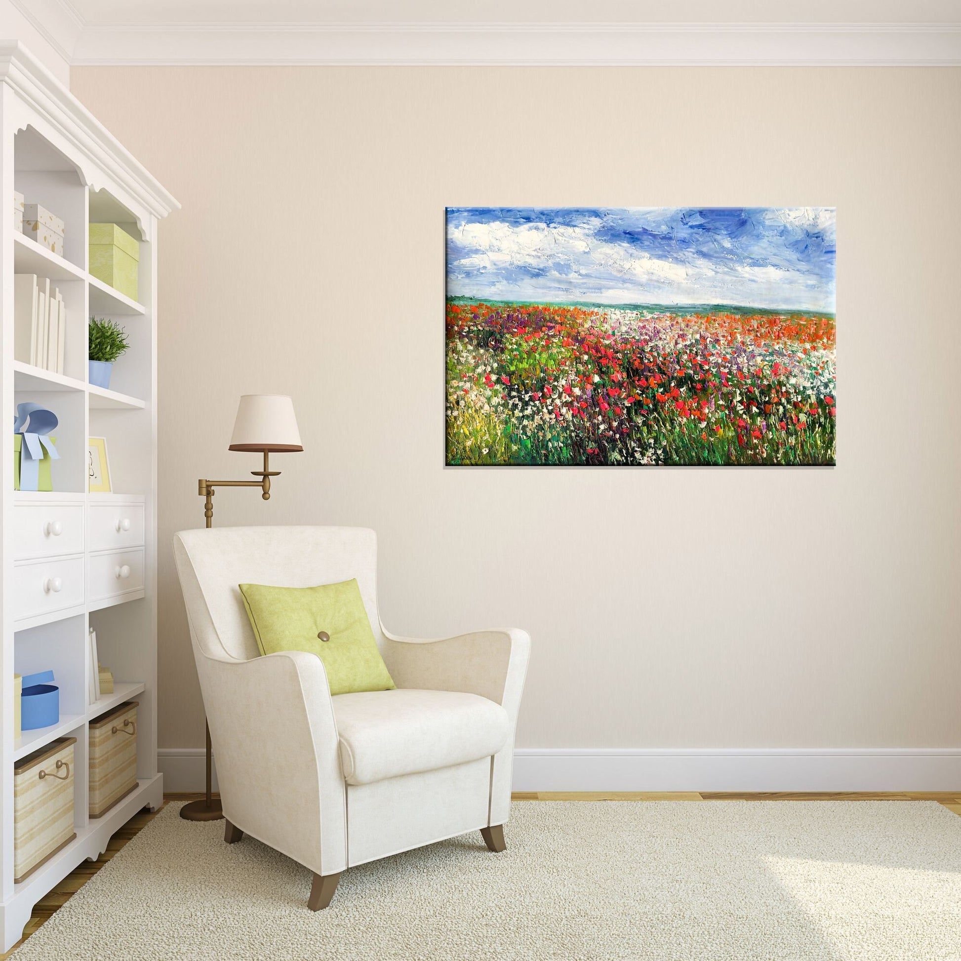 Large Oil Painting Spring Fields with Flowers, Wall Decor, Contemporary Art, Wall Decor, Abstract Landscape Painting, Canvas Painting