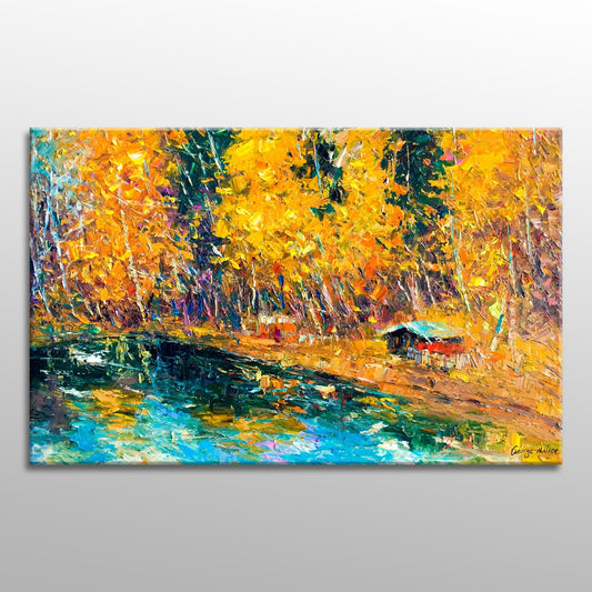Landscape Oil Painting Autumn Forest, Canvas Art, Canvas Wall Decor, Large Landscape Painting, Contemporary Art, Original Painting Large Art