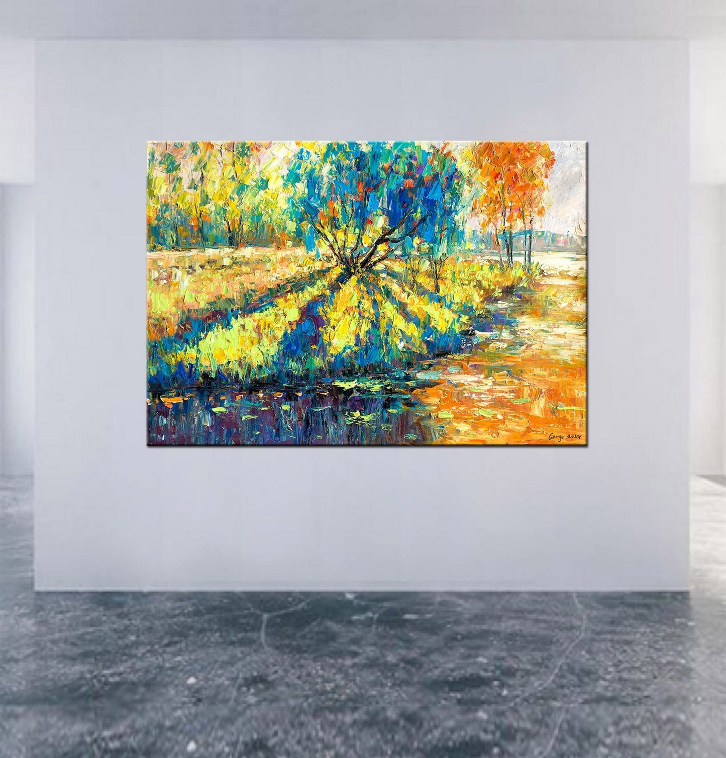 Landscape Oil Painting By The River, Canvas Painting, Paintings On Canvas, Landscape, Oversized Art, Impressionist Art, Impasto Oil Painting