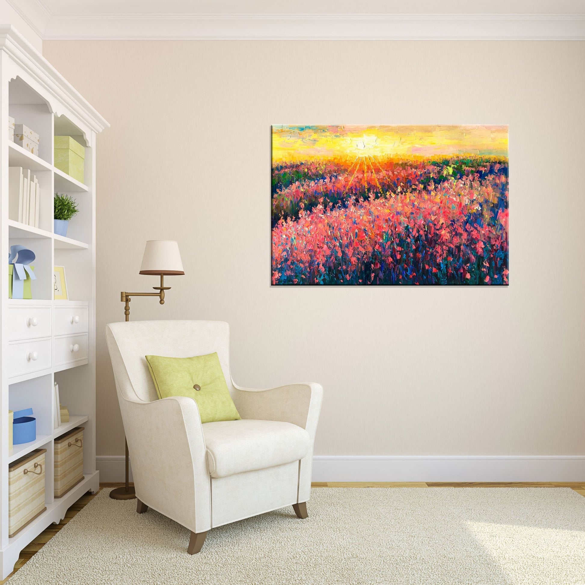 Large Canvas Painting Lavender Fields Sunrise French Provence Landscape, Abstract Canvas Art, Original Oil Painting Landscape, Original Art