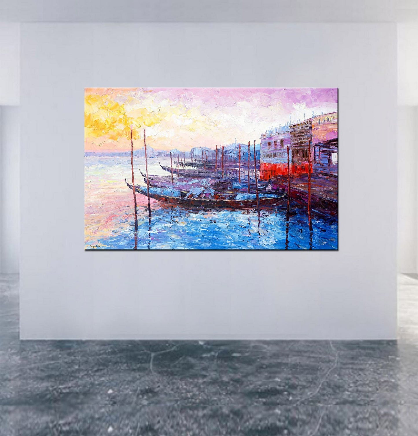 Oil Painting Venice Gondora Grand Canal Sunrise, Oil Painting Landscape, Canvas Art, Canvas Wall Art, Abstract Art, Original Painting