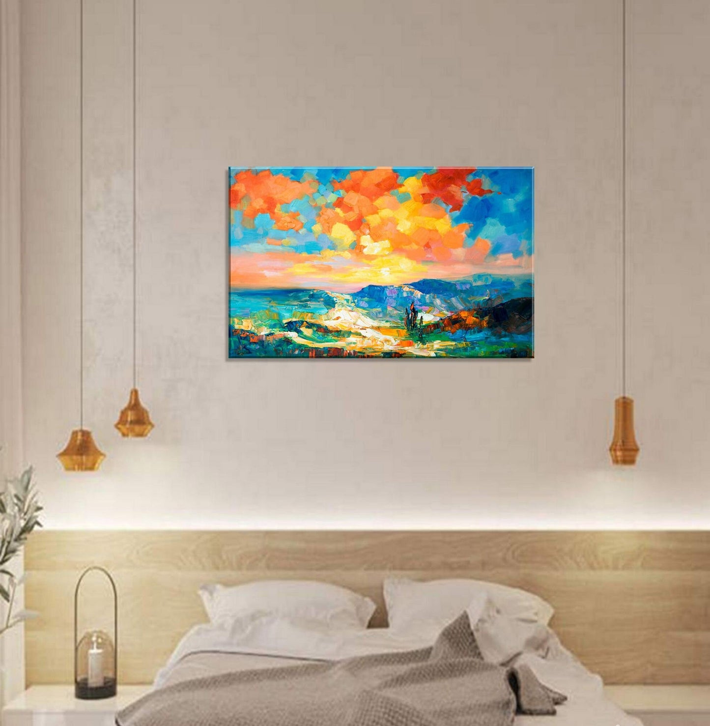 Large Oil Painting Italy Tuscany Sunrise, Contemporary Painting, Canvas Painting, Large Canvas Wall Art, Master Bedroom Decor, Oil Painting