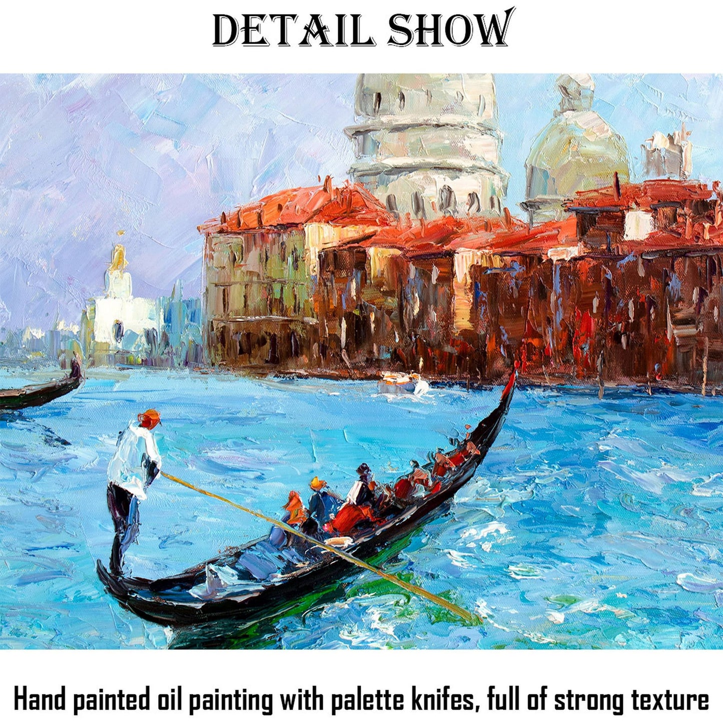 Large Oil Painting Venice Grand Canal Gondora, Canvas Painting, Original Oil Painting Seascape, Large Abstract Art, Palette Knife Art, Blue