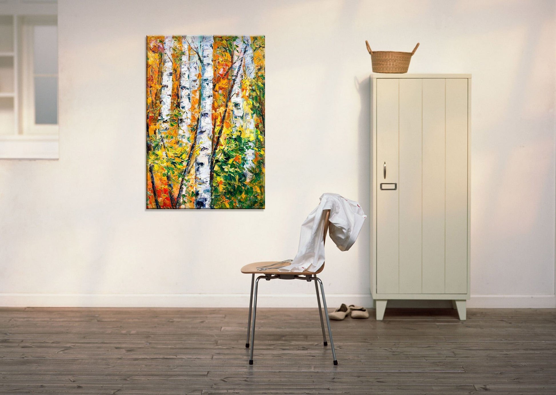 Large Landscape Oil Painting Autumn Birch Tree, Family Wall Decor, Large Landscape Painting, Canvas Art, Large Abstract Art, Original Art