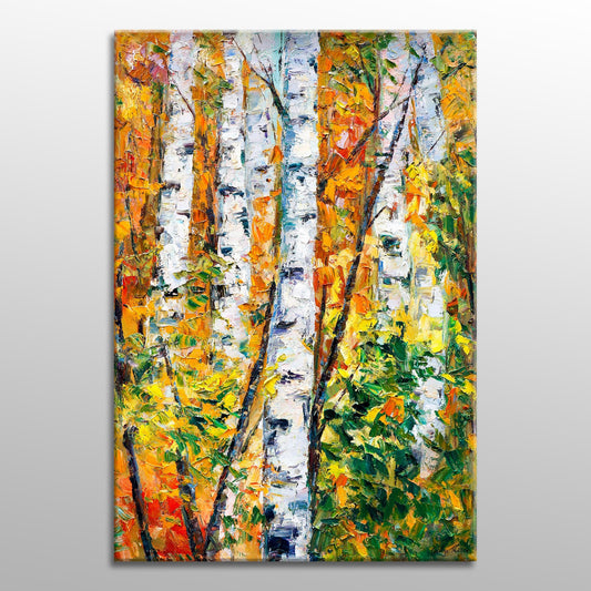 Large Landscape Oil Painting Autumn Birch Tree, Family Wall Decor, Large Landscape Painting, Canvas Art, Large Abstract Art, Original Art