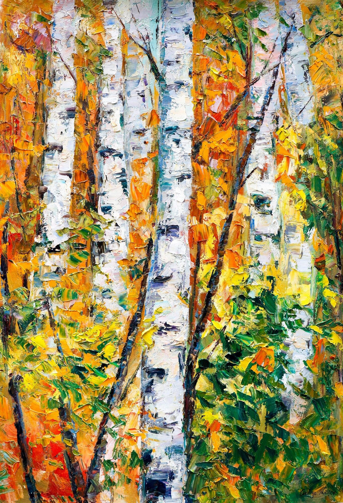 Large Landscape Oil Painting Autumn Birch Tree, Family Wall Decor, Large Landscape Painting, Canvas Art, Large Abstract Art, Original Art