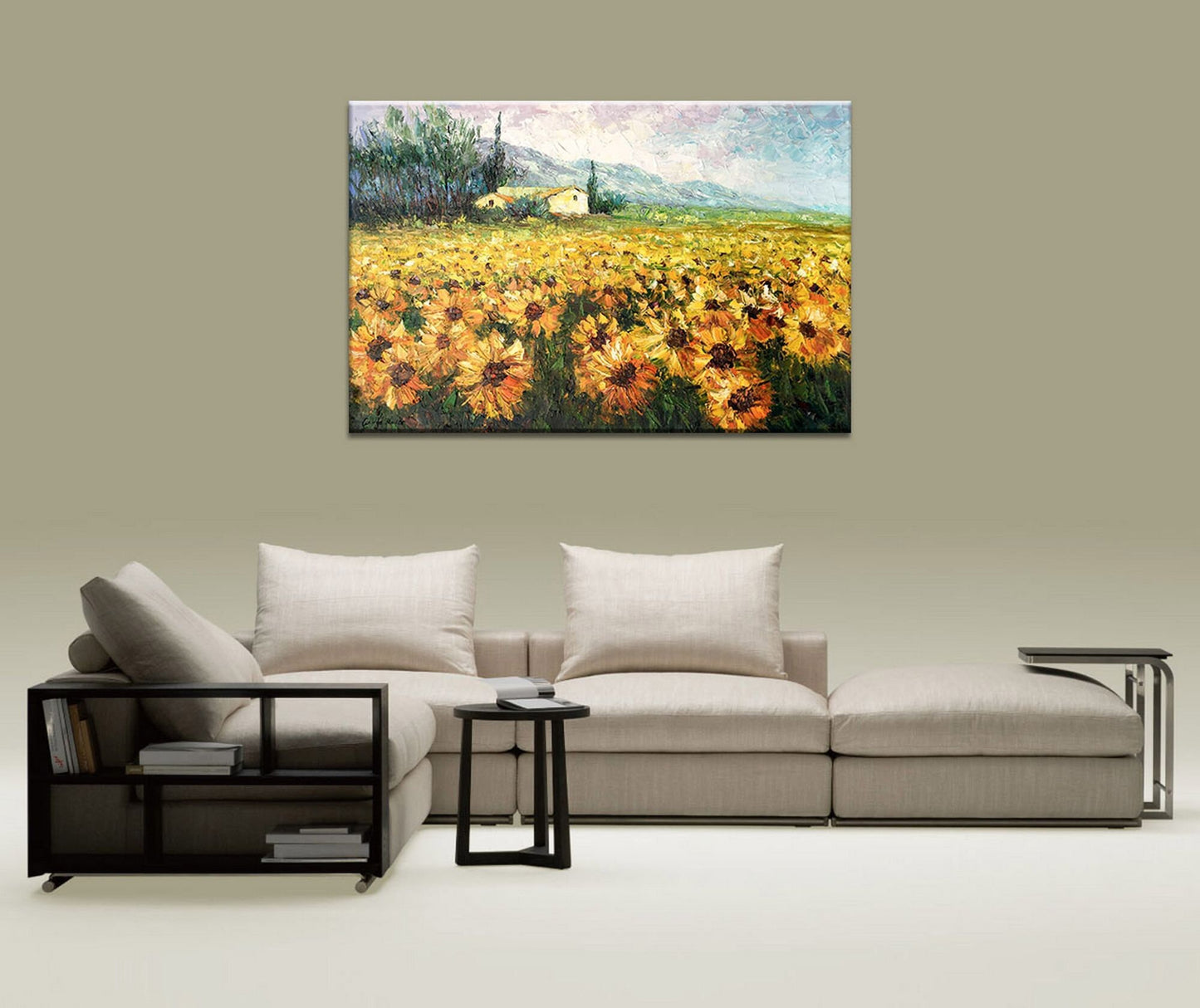 Large Landscape Painting Sunflower Garden, Abstract Painting, Abstract Wall Art, Canvas Art, Large Abstract Painting, Palette Knife Painting