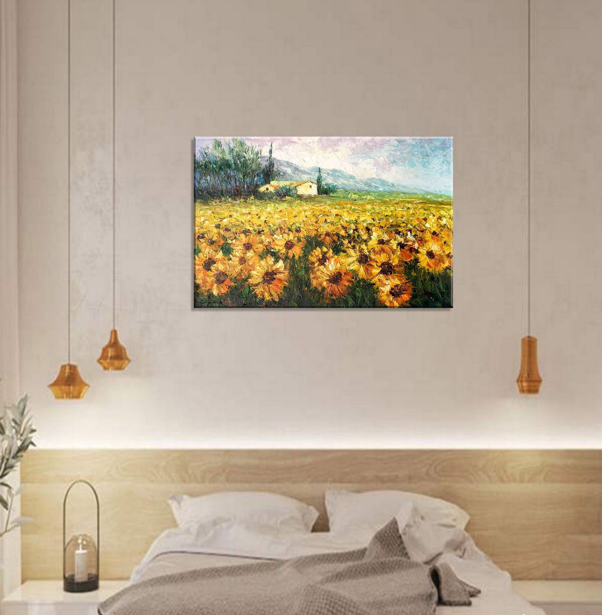 Large Landscape Painting Sunflower Garden, Abstract Painting, Abstract Wall Art, Canvas Art, Large Abstract Painting, Palette Knife Painting