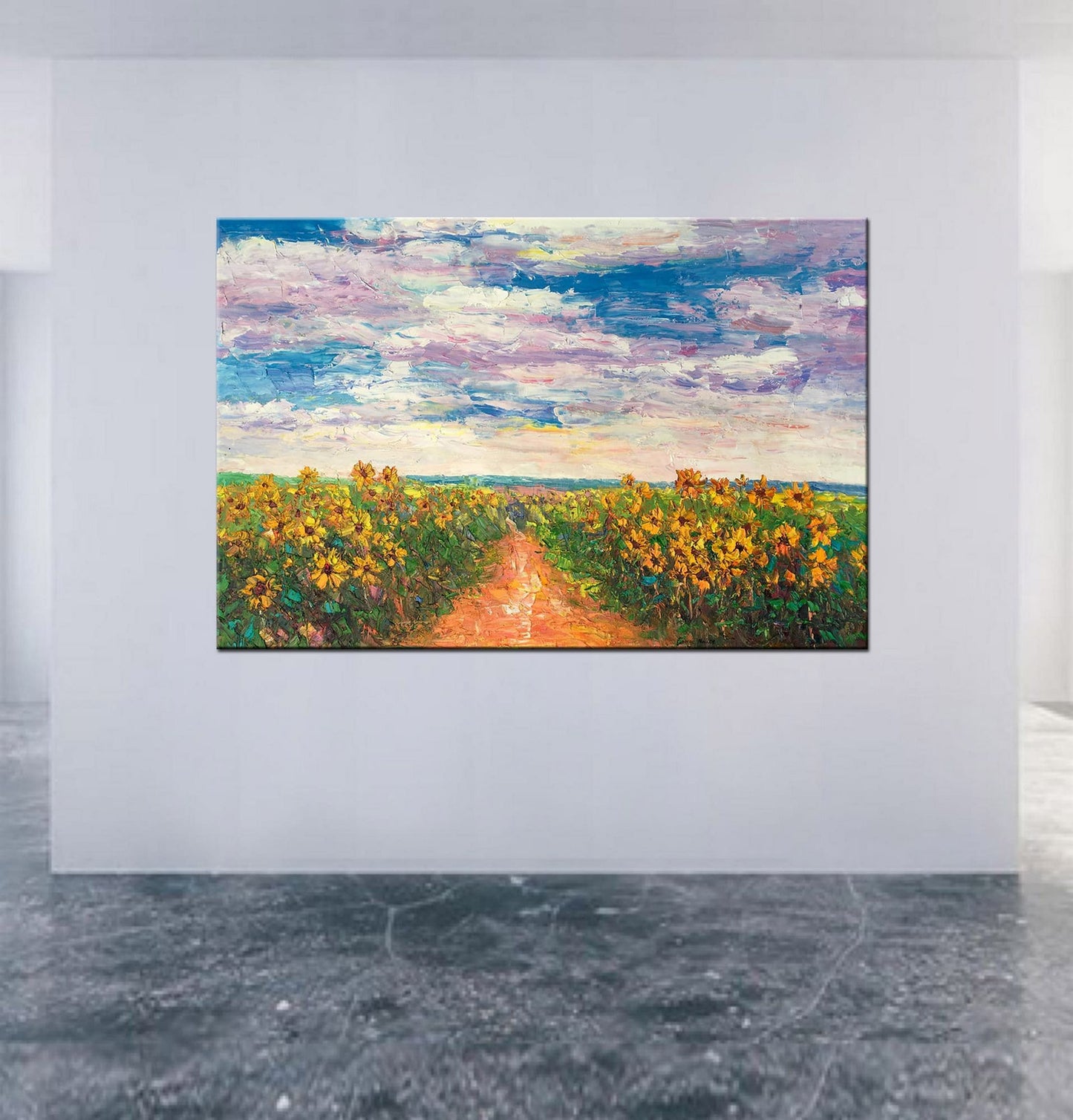 Landscape Painting Sunflower Fields, Original Artwork, Oil Painting Abstract, Living Room Wall Art, Contemporary Painting, Large Painting