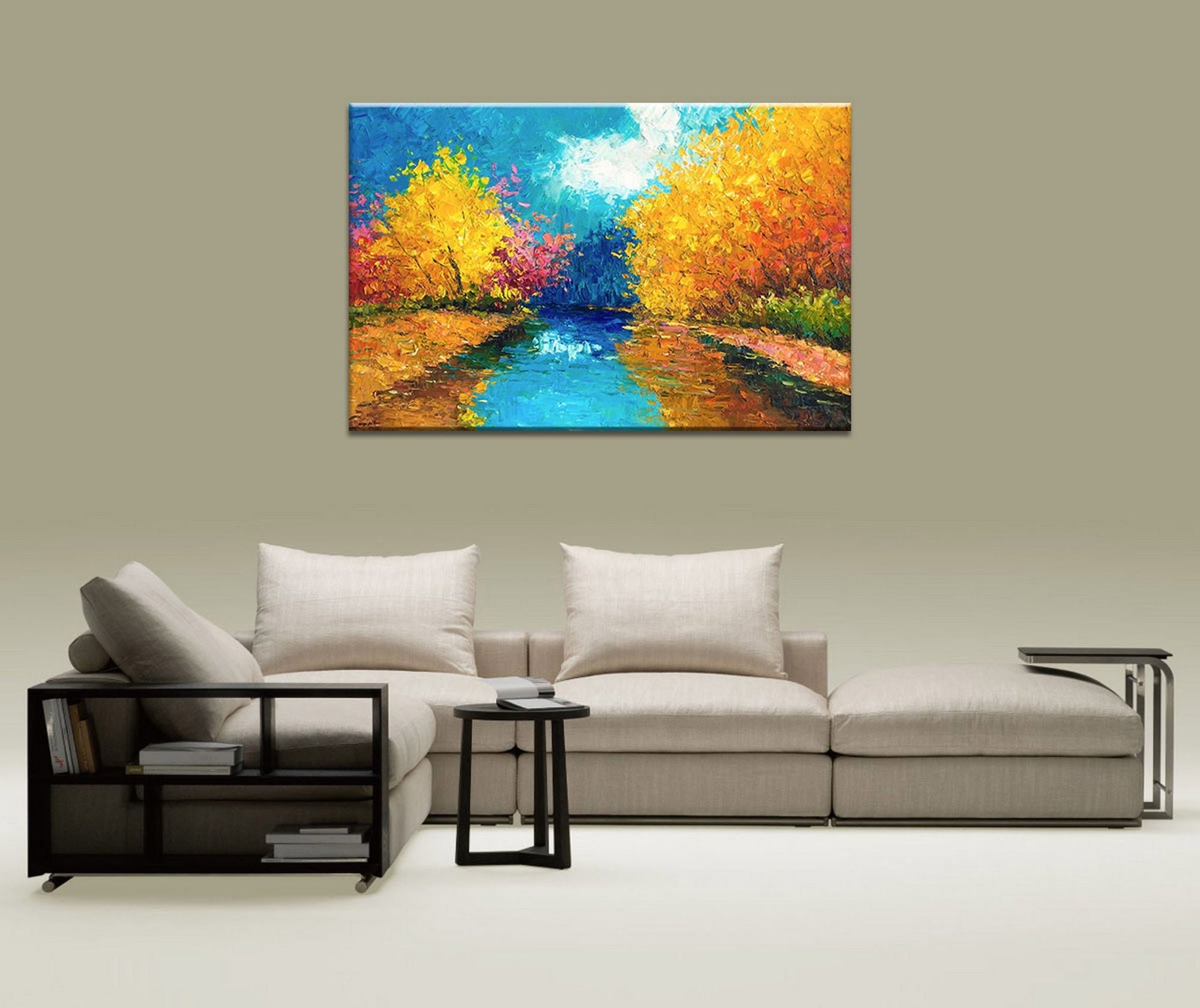 Oil Painting Landscape Autumn Forest Lake, Canvas Painting, Large Wall Art Painting, Large Landscape Painting, Modern Painting, Wall Decor