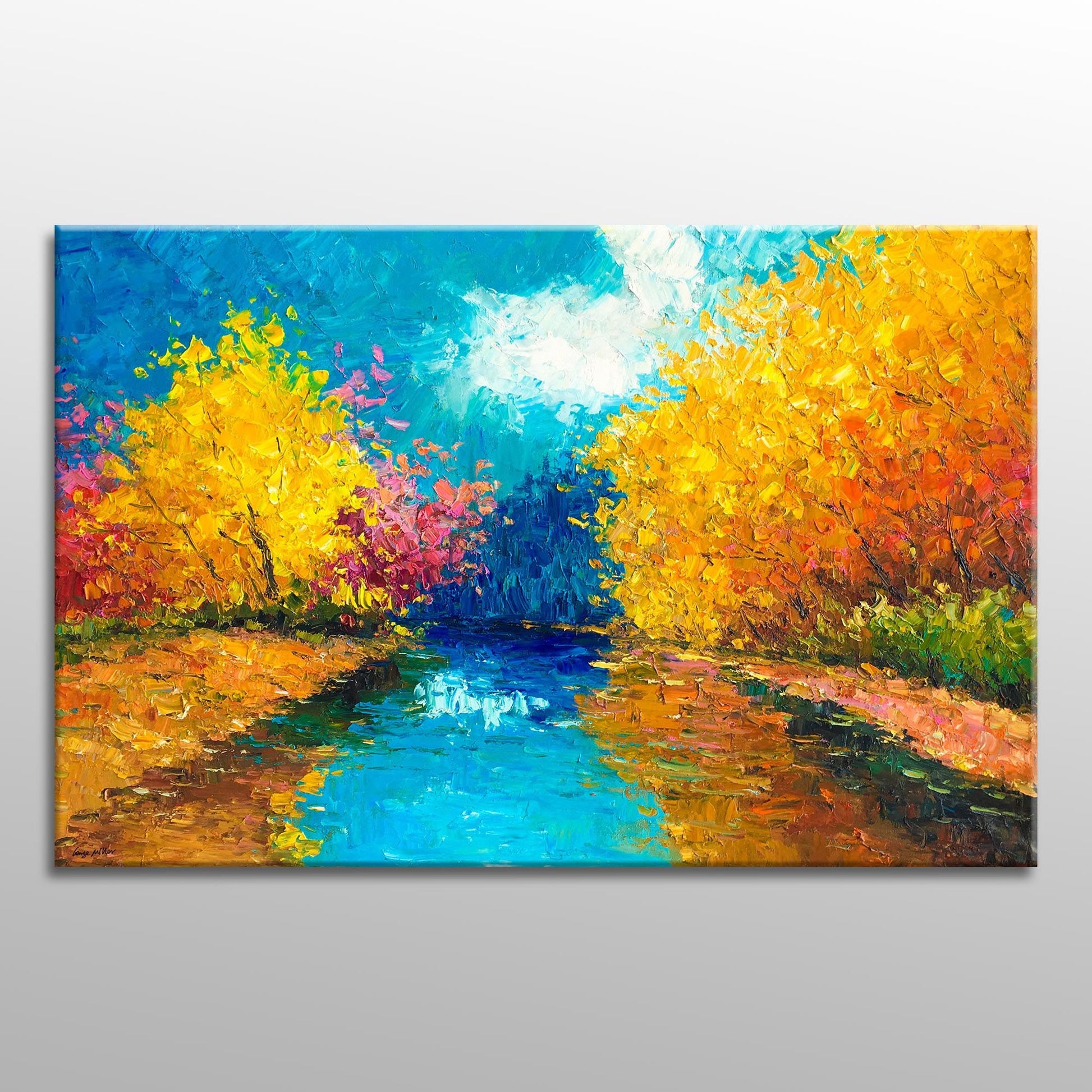 Oil Painting Landscape Autumn Forest Lake, Canvas Painting, Large Wall Art Painting, Large Landscape Painting, Modern Painting, Wall Decor