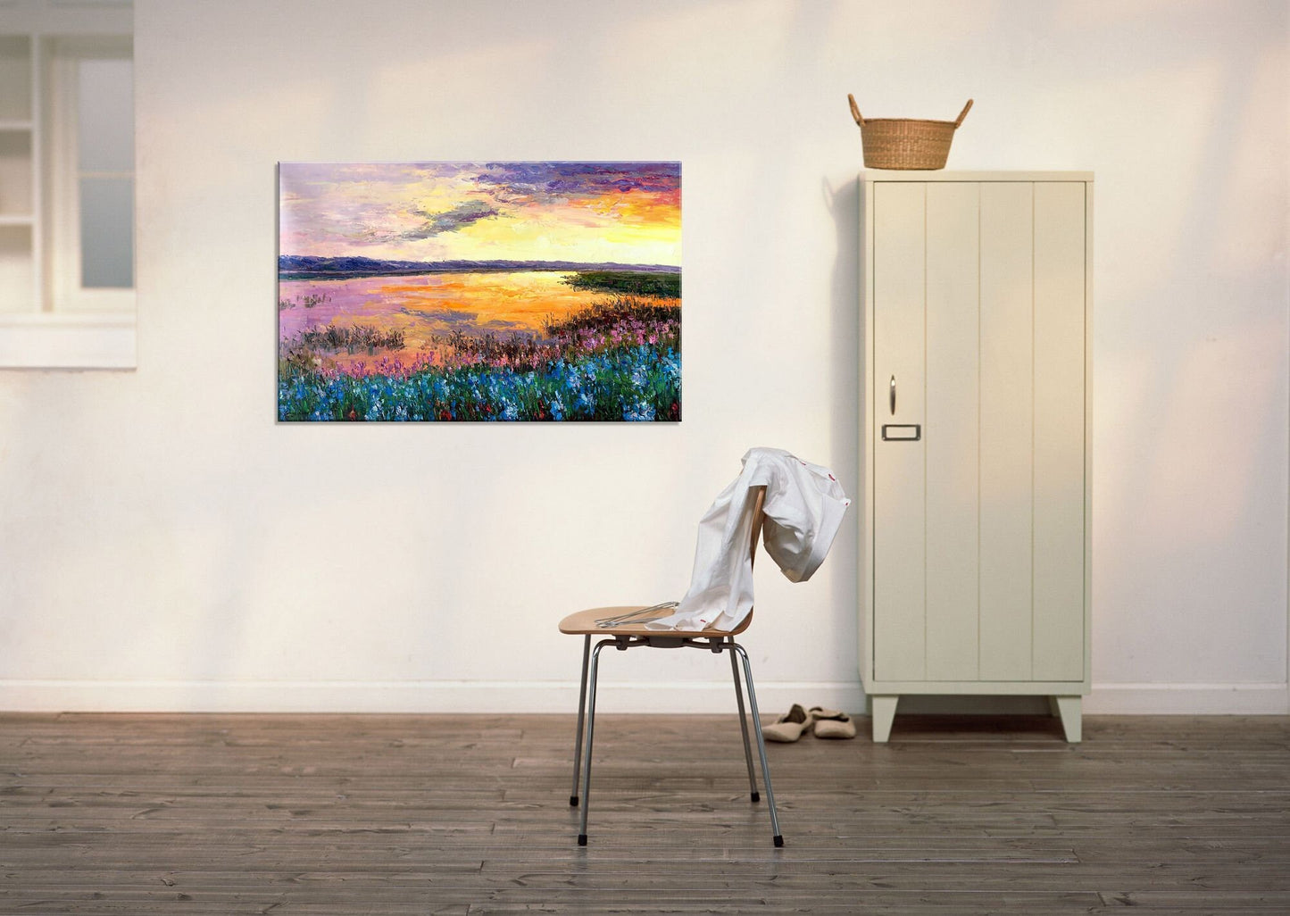 Large Oil Painting, Sunset by the River, Original Painting, Contemporary Painting, Landscape Painting, Large Canvas Wall Art, Wall Decor
