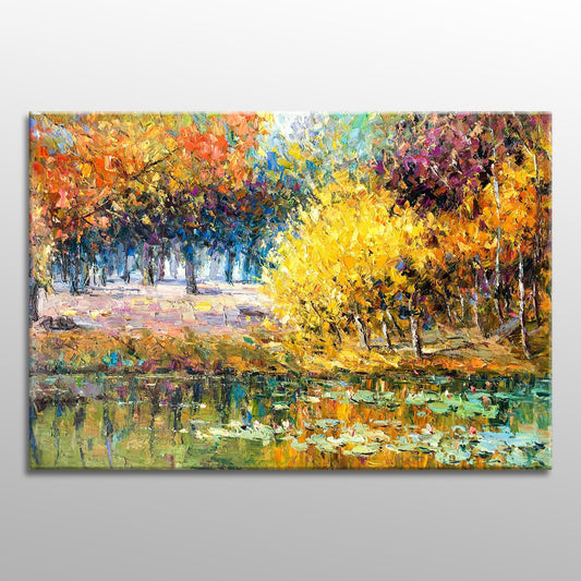 Landscape Oil Painting Autumn Forest, Modern Art, Wall Hanging, Large Canvas Art, Painting Abstract, Kitchen Wall Decor, Canvas Art, Art