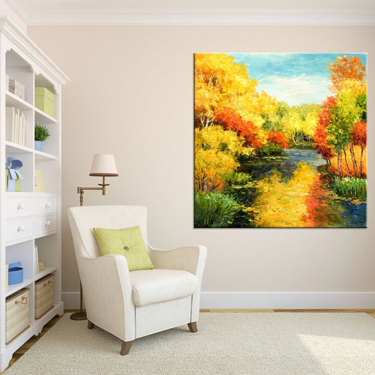 Get lost in the picturesque scene of Autumn Forest with this large canvas wall art- A stunning addition to your home decor