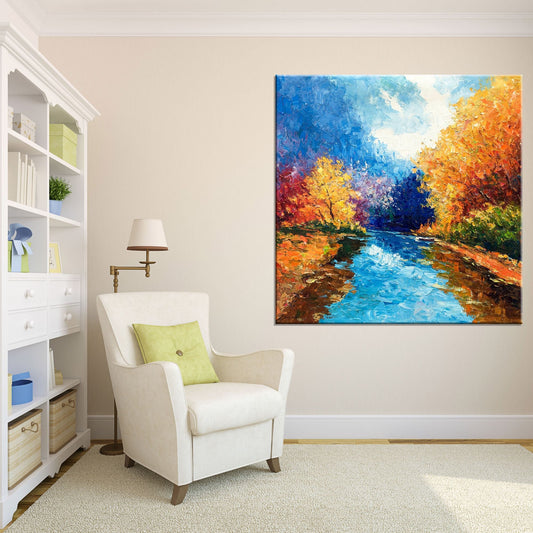 Oil Painting Landscape Autumn Forest, Wall Art, Large Wall Art Painting, Abstract Canvas Painting, Original Art, Landscape Oil Paintings