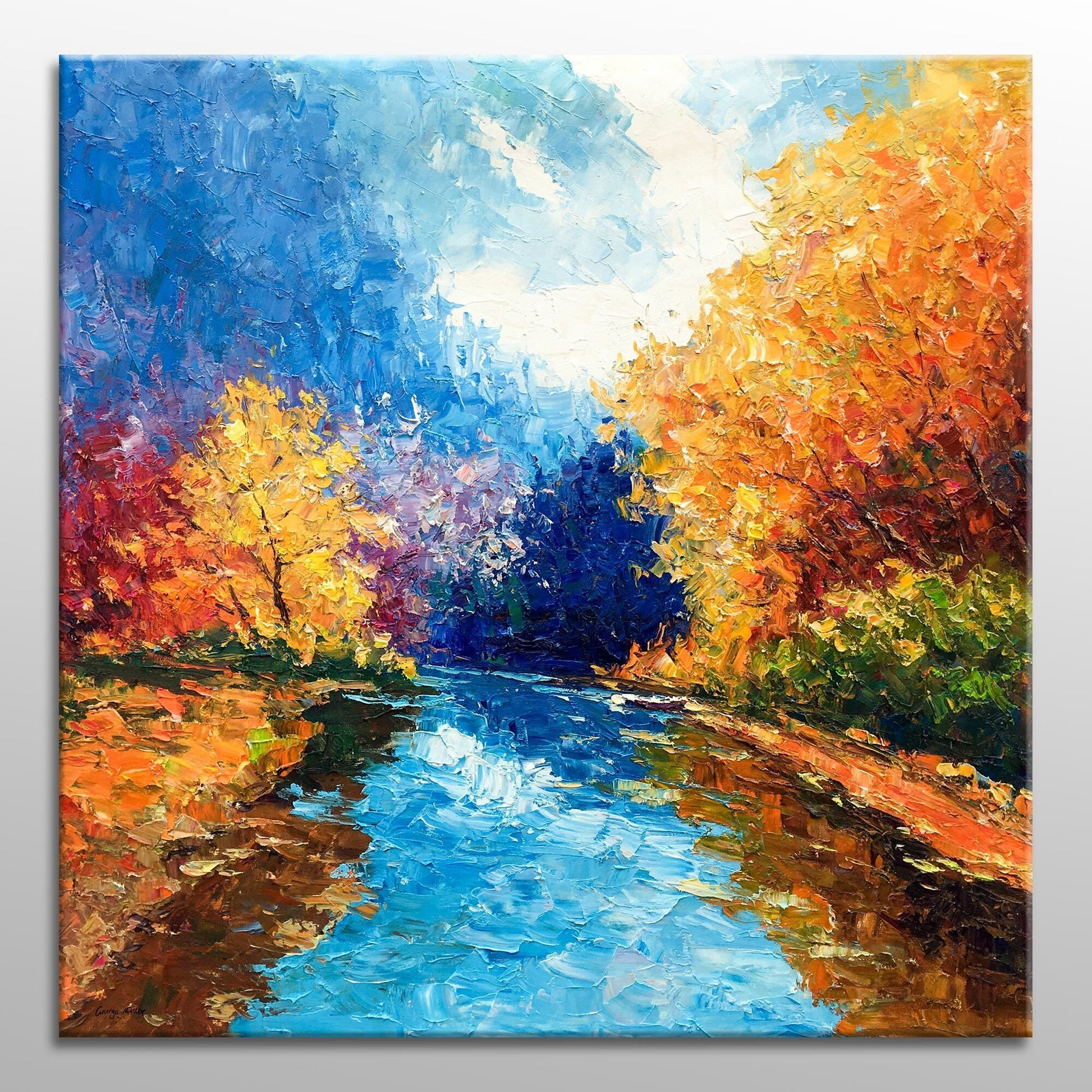 Oil Painting Landscape Autumn Forest, Wall Art, Large Wall Art Painting, Abstract Canvas Painting, Original Art, Landscape Oil Paintings