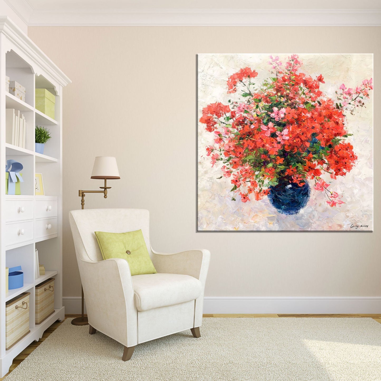 Floral Painting, Canvas Art, Large Wall Decor, Large Abstract Art, Original Oil Painting, Oil Painting Red Flowers, Living Room Wall Decor